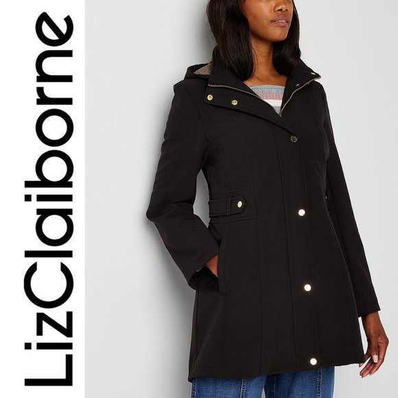 NWT LIZ CLAIBORNE WINE HOODED COAT JACKET GOLD HARDWARE - Picture 1 of 17